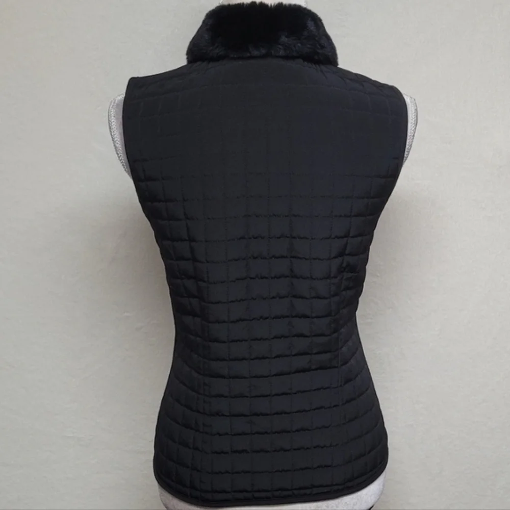 AGB Byer California Retro Y2K Black Faux Fur Collar Full-zip Quilted Vest.Add - Picture 9 of 12